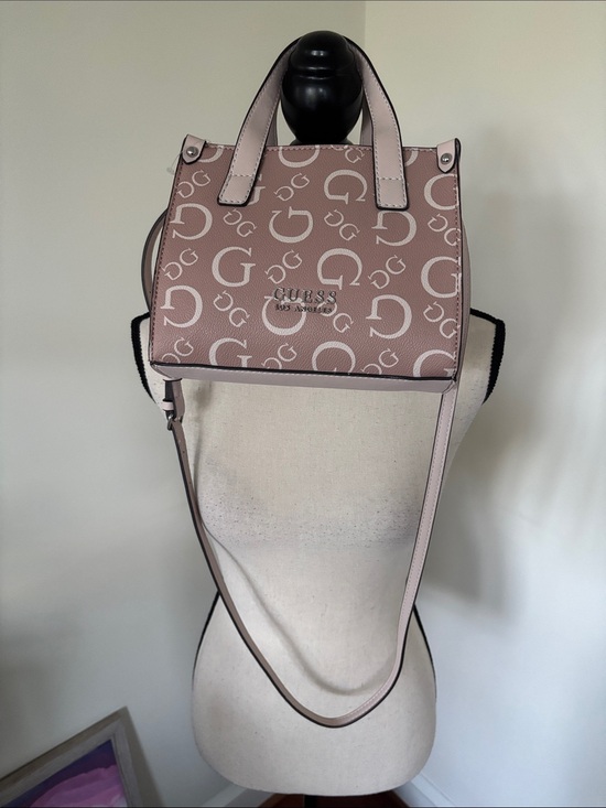 Guess Handbags - GUESS Blush Pink Monogram Crossbody Satchel